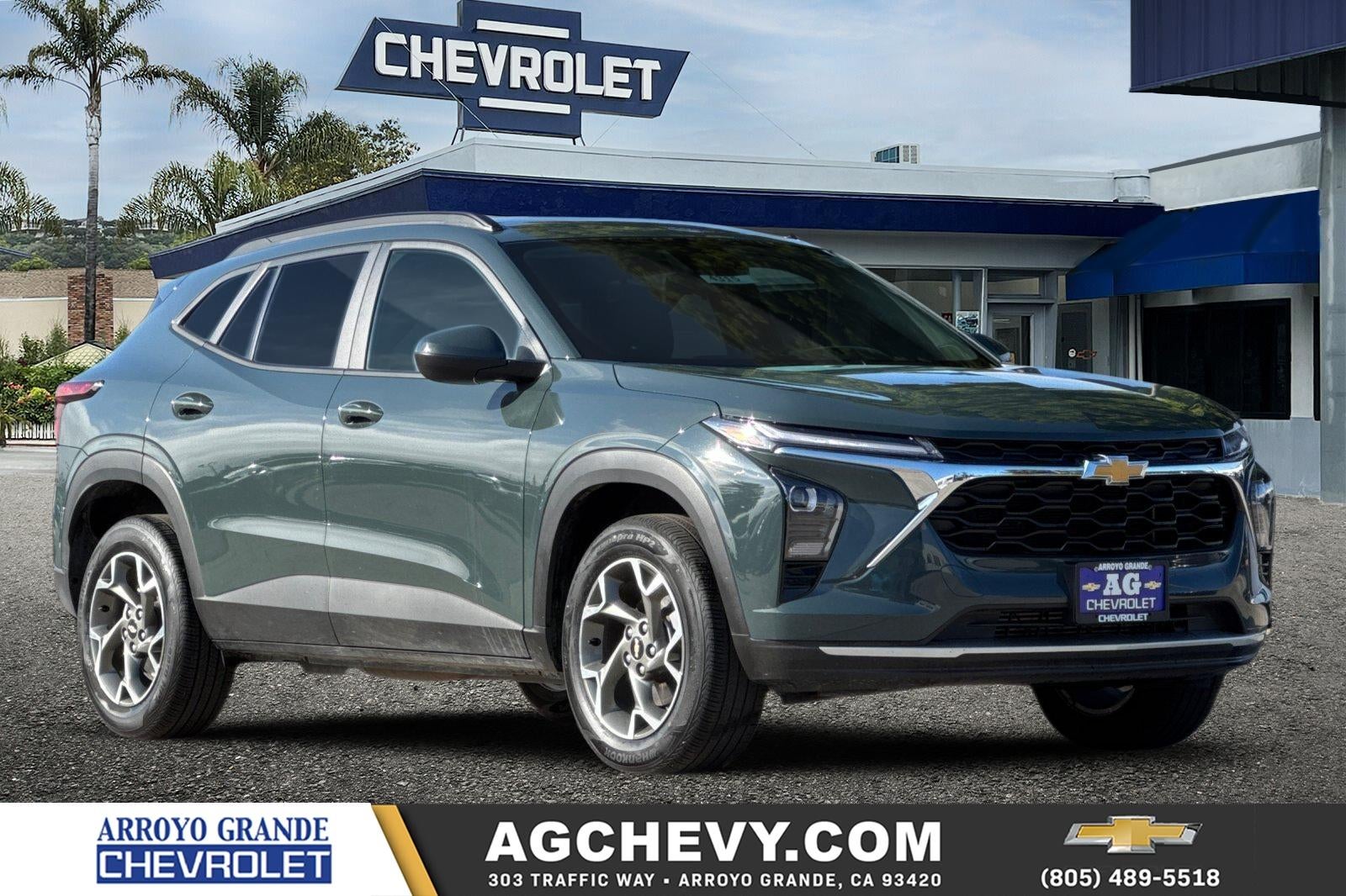 2025 Chevrolet Trax LT in Cypress Gray — front three-quarter view